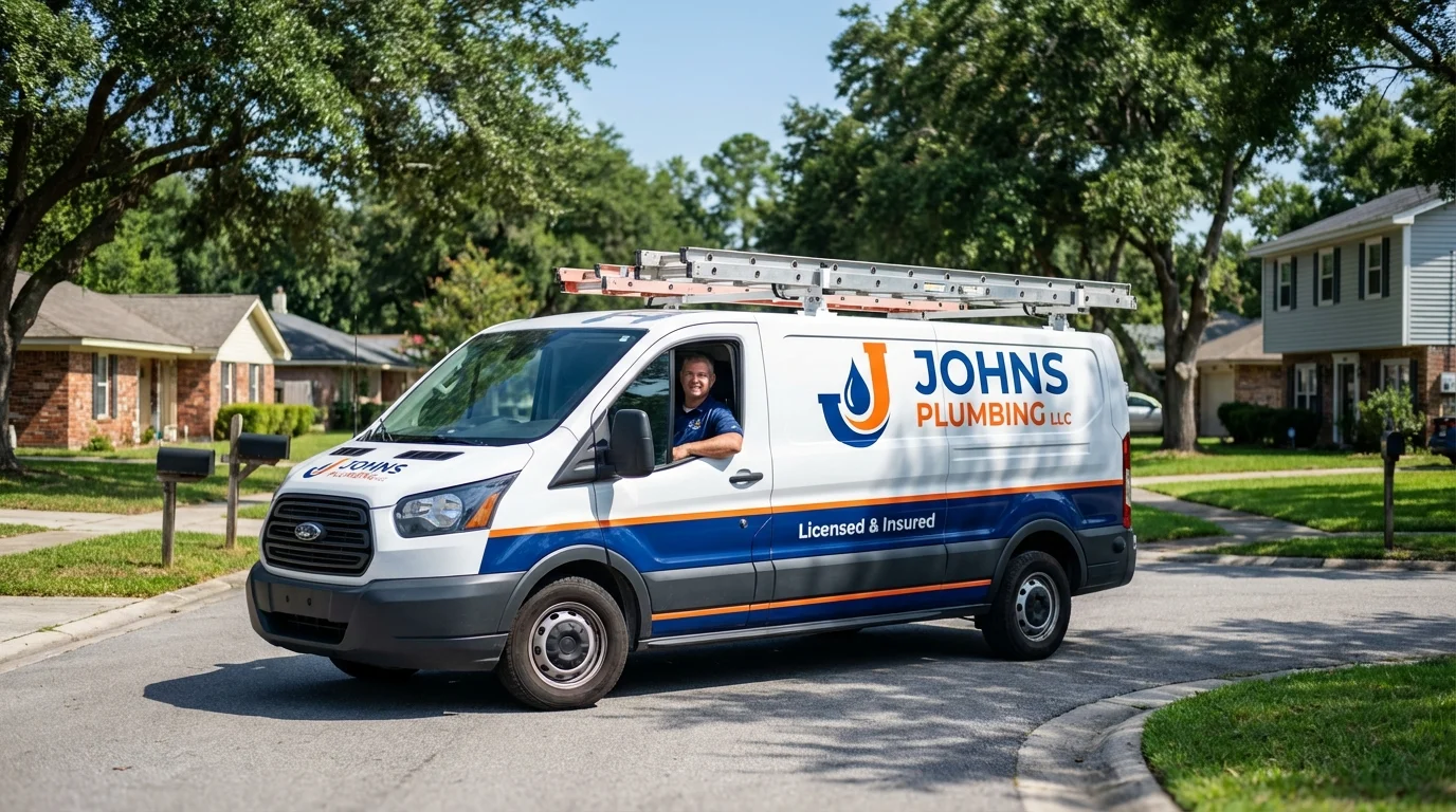 Johns Plumbing LLC service van in Daleville, IN