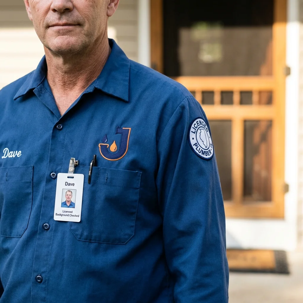 Licensed plumber showing ID badge in Daleville, IN