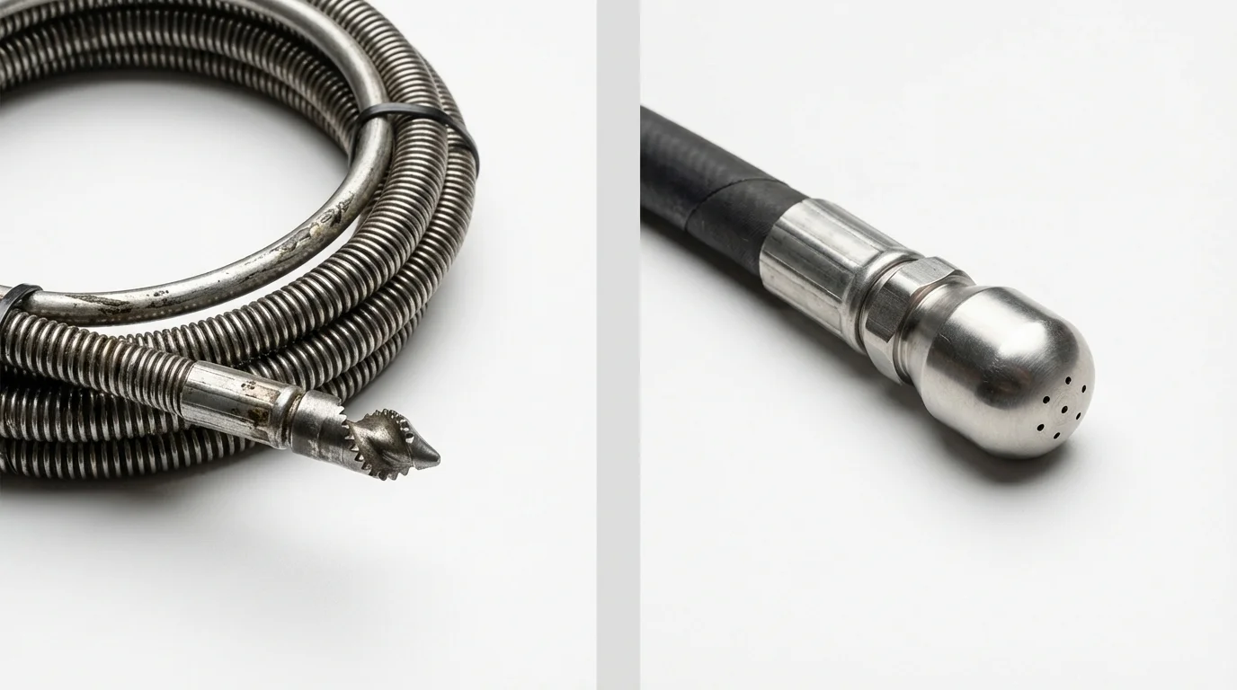 Drain snake cable and hydro jetting nozzle used for drain cleaning in Daleville, IN