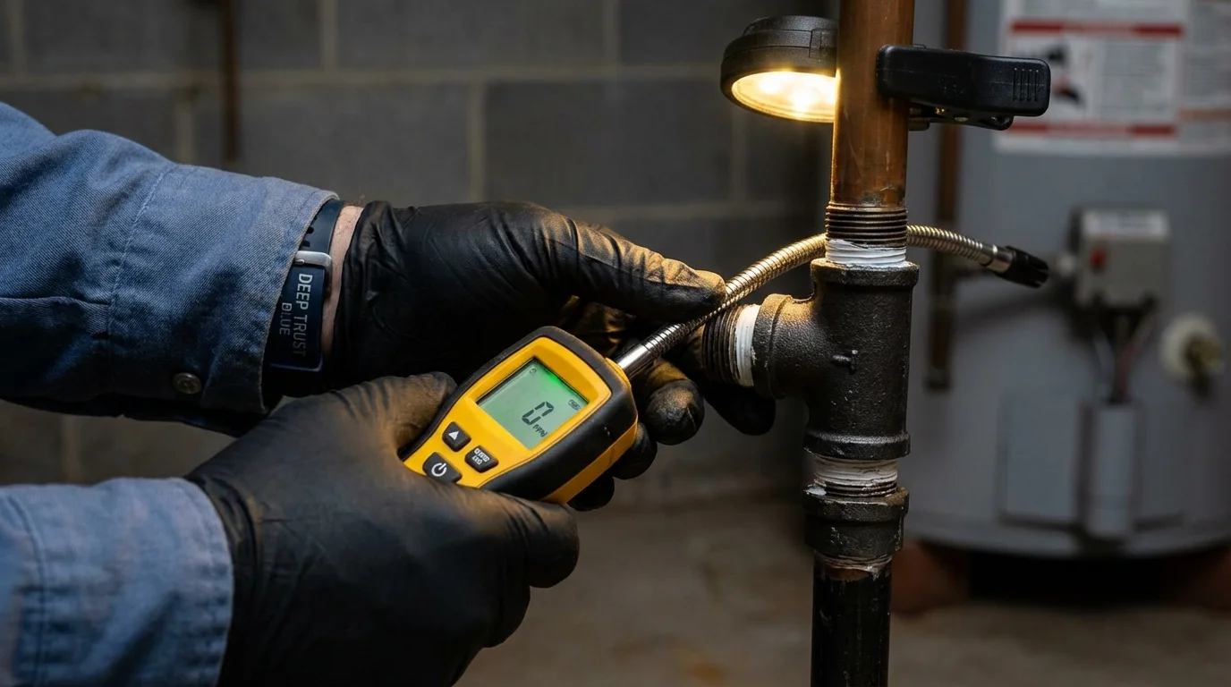 Gas leak detection with electronic sniffer by Johns Plumbing LLC in Daleville