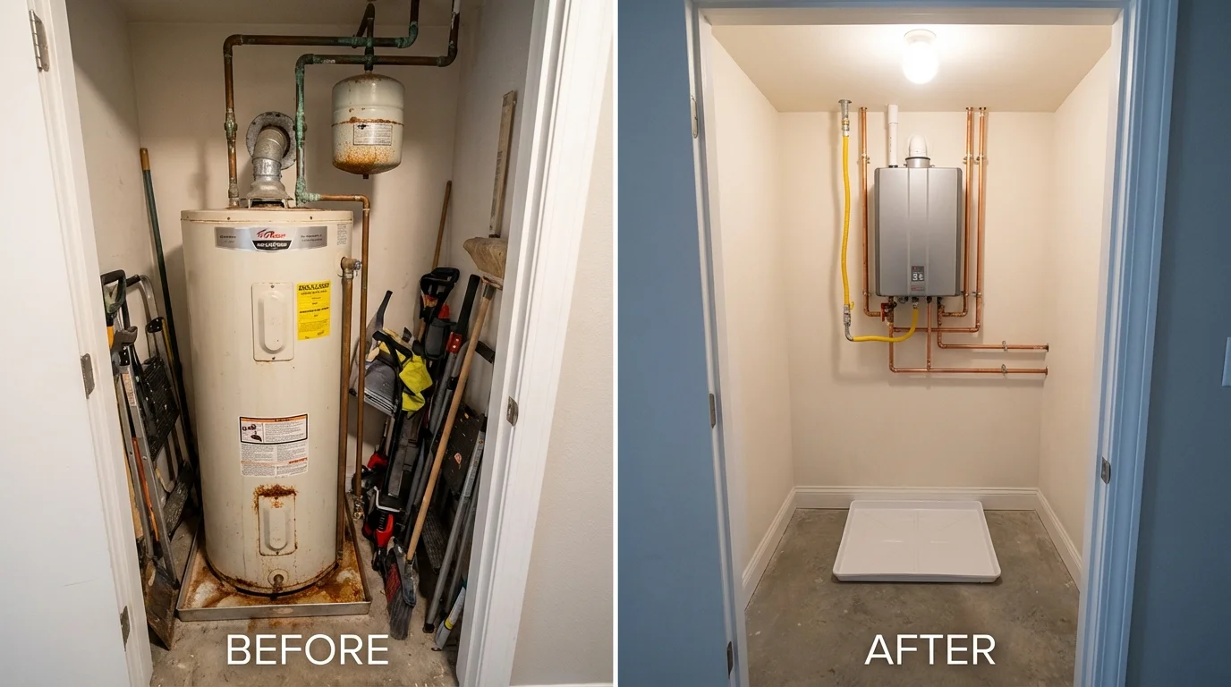 Tank water heater versus wall-mounted tankless unit comparison for Daleville, IN homeowners